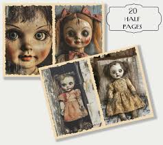 20 Scary Doll Junk Journal Kit, Junk Journal Background Pages,  Scrapbooking, Halloween Ephemera, Gothic Junk Journal