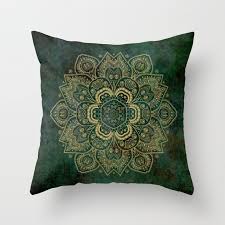 Designed to align the spine & alleviate pressure. Golden Flower Mandala On Dark Green Throw Pillow By Lena127 Society6