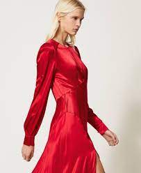 Long satin dress Woman, Red | TWINSET Milano