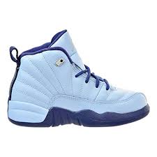 Jordan Air Retro 12 Gp Girls Preschool Basketball Shoes Blue Metallic Silver 510816 418