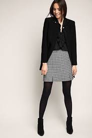 Minirock Mit Hahnentritt Muster Strumpfhosen Outfit Schwarze Strumpfhosen Outfit Modestil