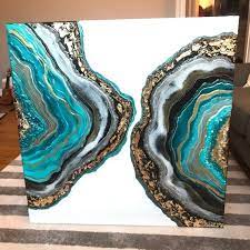 Or, get that fresh beach feel all year round when you have a relaxing lunch with your family under this ocean canvas wall art. Teal Geode Resin Art Painting Large Canvas Art Diy Layered Art