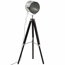 Stehlampe Mit Projektor Aus Metall Und Geburstetem Holz Schwarz