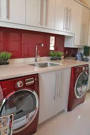 Pin By Chelsea Shine On Various House Ideas Red Washer And Dryer Small Laundry Rooms Laundry Room Inspiration