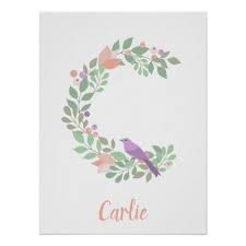 Floral Monogram Letter C Purple Bird Name Poster Zazzle Com Floral Monogram Letter Floral Monogram Monogram Letters
