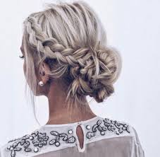 Stop the braid halfway down and wrap the ends up and through the braid. The Perfect Braided Updo Teased Messy Side Braid Fading Into A Low Bun Love This Updo For Any O Short Hair Updo Braided Hairstyles Updo Easy Updo Hairstyles