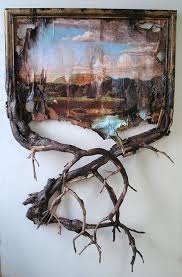 Artchipel Valerie Hegarty West Rock With Branches Wood Wire Epoxy Archival Print On Canvas Acrylic Paint Gel Mediu Art Installation Art Assemblage Art