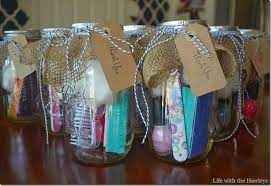 If there's a gift registry, you're in luck but if not, then use this chance and get creative! Baby Shower Hostess Gifts Diy Mason Jar Manicure Kit Baby Shower Return Gifts Baby Shower Hostess Gifts Baby Shower Gifts For Guests