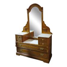 Antique victorian art deco vanity dressing table. Vintage Lexington Solid Oak Drop Front Marble Top Dresser Mirror Chairish