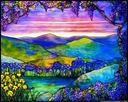 Mountain stained glass panel custom stained glass window hangings gift for housewarming, anniversary, birthday. Stained Glass Landscape Outdoor Gardening Garden Decoration Delage Com Br