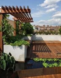Sichtschutz Pergola Dachterrasse Holzboden Mini Teich Bauen Terrassengestaltung Gartengestaltung Dachterrasse Holzboden