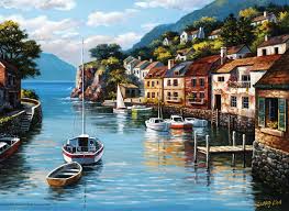 White pink blue grey multi beige yellow silver green purple orange red navy black brown khaki. Bd11 000 Village On The Water Jigsaw Puzzle