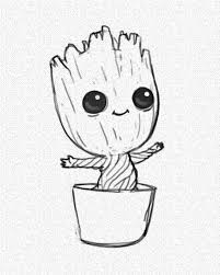 Baby Groot In A Pot Black And White Pencil Sketch On White Background Easy Drawings For Kids Disney Drawings Sketches Disney Art Drawings Cute Easy Drawings