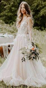 Romantic V Neck Boho Long Sleeve Country Wedding Dresses Applique Backless Bridal Dress Ow663 Applique Wedding Dress Wedding Dresses Country Wedding Gowns