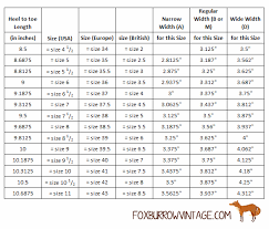 Old School Shoes Vintage Shoe Size Chart