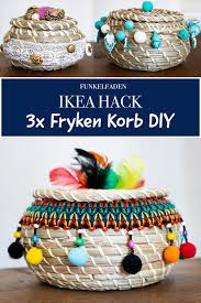 Diy Ikea Hack Mit Korbset Fryken Das Mit Einfachen Materialien Zu Bunten Utensilos Im Boho Style Vintage Style Wi Manualidades Para Ninos Manualidades Ninos