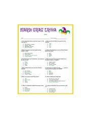 What medieval tradition can mardi gras be traced back to? Printable Trivia Questions And Answers 167004 Png Mardi Gras Trivia Answers Name Correct Answers 1 The Original Mardi Gras Celebration Began On 1703 2 Course Hero