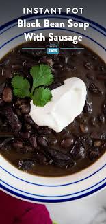 Black Beans And Rice With Sausage Slow Cooker Pressure Cooker Black Bean Soup With Sausage And Cumin Lime Sour Cream Recipe Sour Cream Recipes Pressure Cooker Black Beans Bean And Sausage Soup