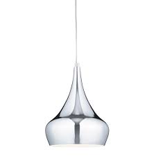 Pendant lights, sometimes referred to as drop or suspender lights are a lone lighting fixture that hang from the ceiling and are usually suspended by a cord, chain or in some cases the use of a metal rod is employed. Modern Polished Chrome Ceiling Pendant With Bulbous Curved Shade