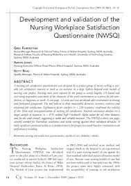 Job satisfaction questionnaire, stress situation questionnaire and the general health. Pdf Development And Validation Of The Nursing Workplace Satisfaction Questionnaire Nwsq Ketty Rivas Academia Edu