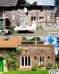 feldsteinhaus vor und nach der sanierung alte rundbogen wiederhergestellt notdach durch dachterrasse ersetzt altes backhaus sanierung stadt land steinhaus