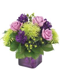 Hour later our daughter did receive flowers, in a clear vase. Purple Present At From You Flowers