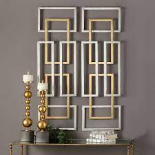2 Pieces Set Modern Light Luxury Geometric Rectangular Metal Wall Decor In 2021 Silver Wall Art Geometric Wall Art Decorative Wall Panels