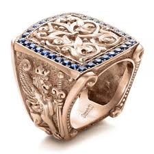 Discover distinctive and ethically sourced designs. 14k Rose Gold Fleur De Lis Hand Carved Blue Sapphire Men S Ring 101509 Seattle Bellevue Joseph Jewelry