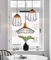 Sangkar Metal Cage Pendant Light With Wood Base Cage Pendant Light Bedroom Ceiling Light Ceiling Lights