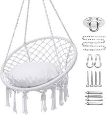 Continue to 13 of 18 below. Amazon Com Y Stop Hammock Chair Macrame Swing Hanging Cotton Rope Swing Chair With Cushion And Hardware Kits Max 330 Lbs Hanging Chairs For Indoor And Outdoor Use White Garden Outdoor