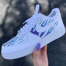 Blue Flame Af1 Custom Dripcreation Custom Nike Shoes Nike Shoes Blue Nike Shoes Air Force