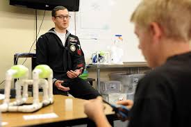 Navy Petty Officer 1st Class Stuart Simpson Navy Recruiting District Denver Meets With A Seventh And Eighth Gr Military Careers Teaching Science Eighth Grade