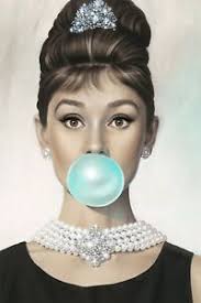 Ich biete ein bild auf leinwand von audrey hepburn. Audrey Hepburn Blau Bubble Gum Schauspielerin Wandbild Grosses Poster Leinwand Bilder Ebay