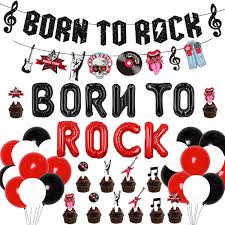 Five 11 musical notes balloons latex, dance party balloon, music notes, music decorations, music themed party, cleft note, music party lemonlimelagoon 5 out of 5 stars (929) $ 3.99. Rock And Roll Birthday Party Decorations Black Glitter Born To Rock Banner Balloons Musical Elements Garland For 1950s Music Themed Party Supplies Balloons Toys Games Theoneinflatbush Co Nz