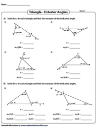 50 ° u t 70 ° 2) t p 115 ° 50 °? Angle Sum Property And Exterior Angle Theorem Triangle Worksheets
