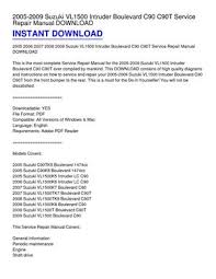 Maybe you would like to learn more about one of these? Calameo 2005 2009 Suzuki Vl1500 Intruder Boulevard C90 C90t Service Repair Manual Download