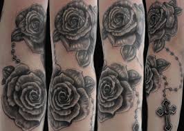 Roses can be tattooed in a unique way, but they can also have other designs within the tattoo such as a rosary. Rosary Rose Tattoo Abyss Tattoo Abyss Montreal