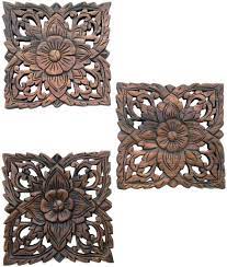 Wood Carved Wall Plaque Decorative Wood Panels Rustic Wood Wall Decor Dark Brown Size 9 5 Set Of 3 Design Options Available Carved Wood Wall Decor Wood Wall Decor Rustic Wood Wall Decor