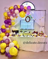 Purple Yellow Baby Shower Dessert Table Yellow Birthday Parties Yellow Party Decorations Sweet 16 Party Decorations