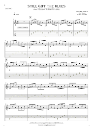 • here is the tab of the electric guitar intro of this sweet song by gary moore. Still Got The Blues Notes And Tablature For Guitar Guitar 2 Part Playyournotes