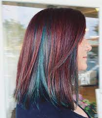 Emma Ribeira On Instagram I Gave This Gorgeous Client Of Mine Teal Peekaboo Panels Using Kenracolor Teal To Compliment Her B Burgundy Hair Haute Hair Hair