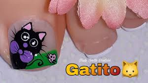 Uñas decoradas con flores y mariposas. Decoracion De Unas Pie Gatito Como Dibujar Gatitos En Las Unas Diseno De Unas Con Gatico Youtube