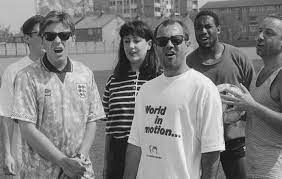 Jackson browne continued amassing a repertoire best suited to an amnesty international benefit on his second highly politicized album, world in motion.war, homelessness, and oliver north (though not by name) were condemned; Unheard Raps From New Order S World In Motion To Go Up For Auction