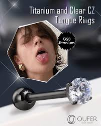 OUFER Body Piercing Tongue Bars G23 Solid Titanium Tongue Rings Polished  Clear CZ Barbell Tongue 14G Jewelry Piercing Tongue Ring for Women Men,  Titanium Crystal : Buy Online at Best Price in