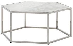 Shop coffee tables at target. Hexion Coffee Table Modern Contemporary Hexagon Table White Marble Chrome Contemporary Coffee Tables By Shopladder Houzz