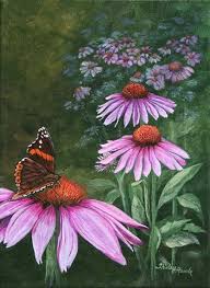 Painting Purple Cone Flowers Butterfly Florals Through The Garden Gate Series A C Shirley Reade Flower Painting Butterfly Painting Blossoms Art