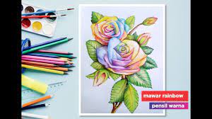 Jadi, jika kamu mau menyatakan perasaan pada seseorang dengan suasana yang romantic. Menggambar Bunga Mawar Pelangi Rainbow Rose Pensil Warna Faber Castell Youtube