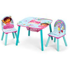 Nick Jr Dora The Explorer Wood Kids Storage Table And Chairs Set By Delta Children Walmart Com Kids Table Chair Set Table And Chair Sets Kids Play Furniture
