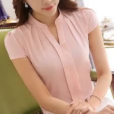 2016 New Office Women Shirts Blouses Pink Purple Elegant Ladies Chiffon Blouse Short Sleeve Women Shirts Blouse Blouses For Women Fashion