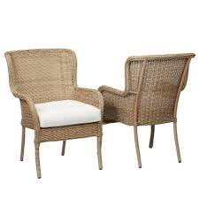 Hampton Bay Lemon Grove Custom Stationary Wicker Outdoor Dining Chair 2 Pack With Cushions Inclu Wicker Dining Chairs Wicker Patio Chairs Patio Dining Chairs
